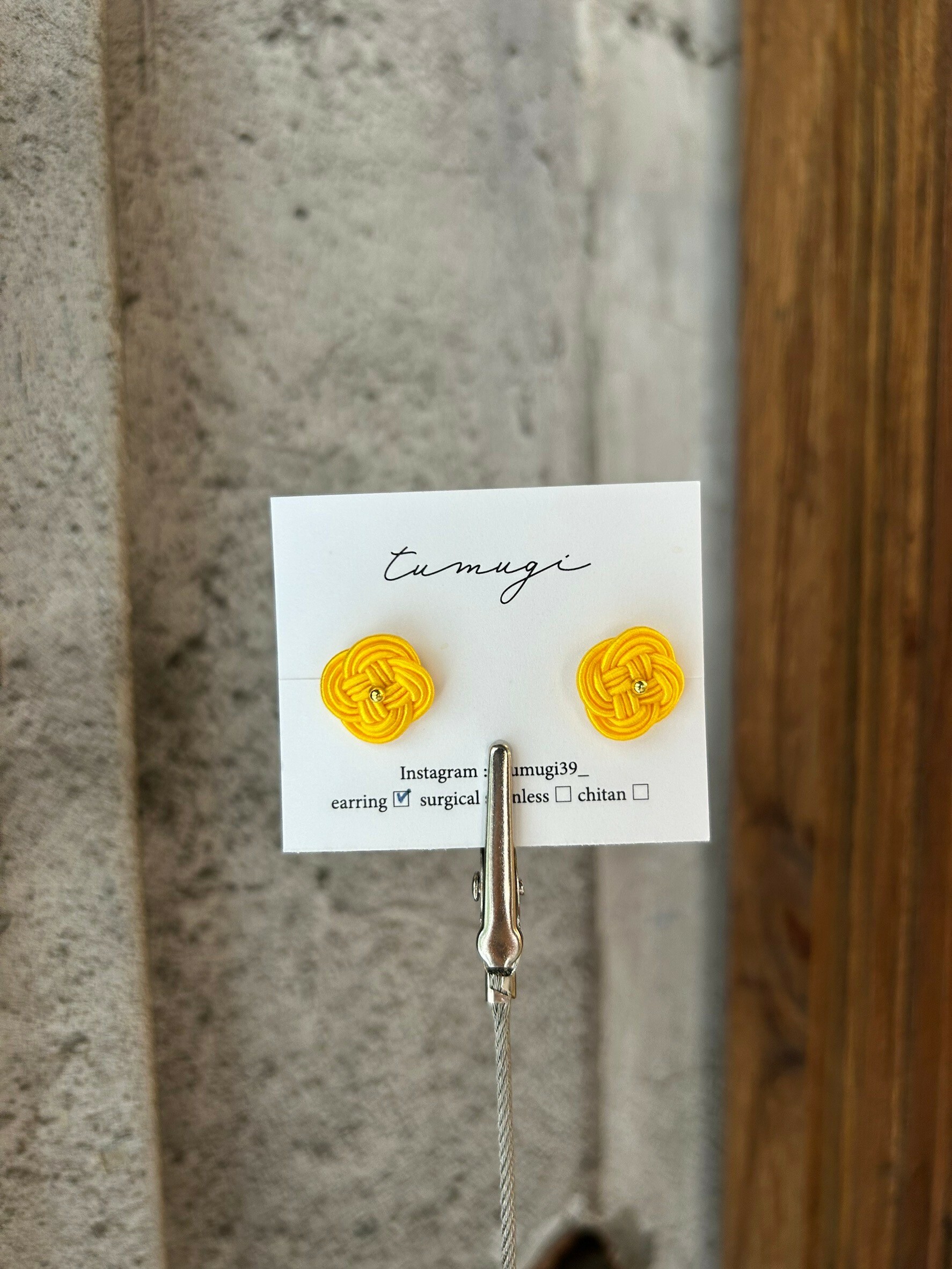 [TUMUGI] 水引小花耳環 | 濃黃 | 耳夾 | NO.122