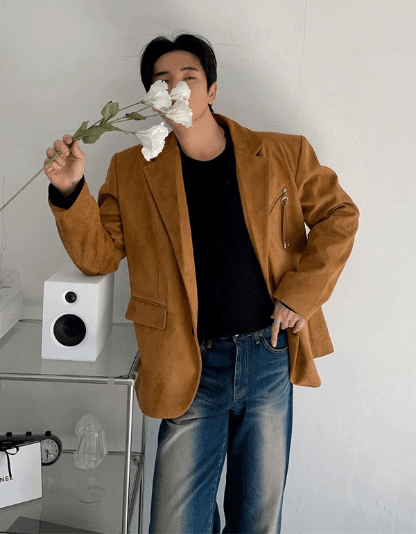 夏倫麂皮拉鍊夾克