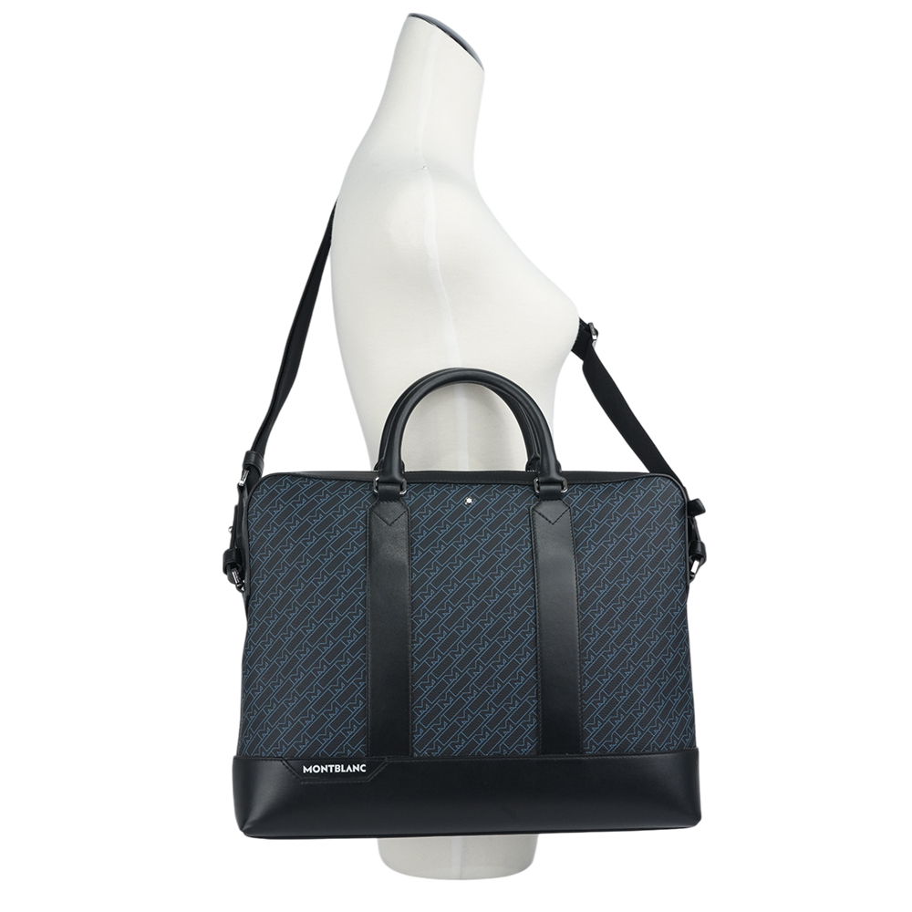 【MONT BLANC】M Gram 4810 系列薄款滿版標誌二用公事包(黑色/藍色)127409