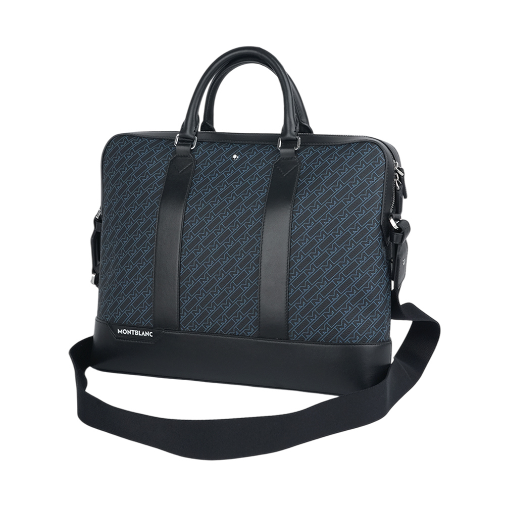 【MONT BLANC】M Gram 4810 系列薄款滿版標誌二用公事包(黑色/藍色)127409