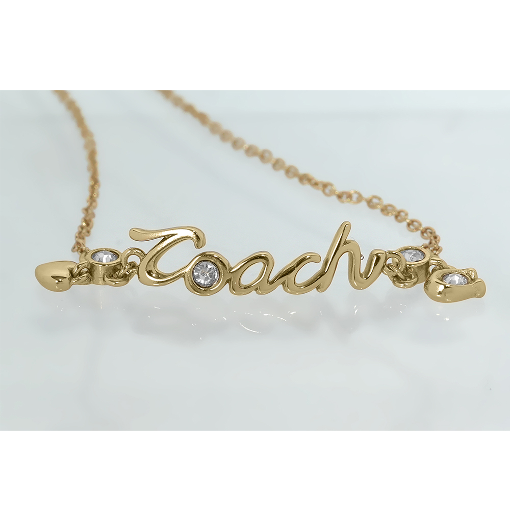 【COACH】Script 草寫標誌玻璃水鑽與愛心可調手鍊(金色)CAD53 GLD