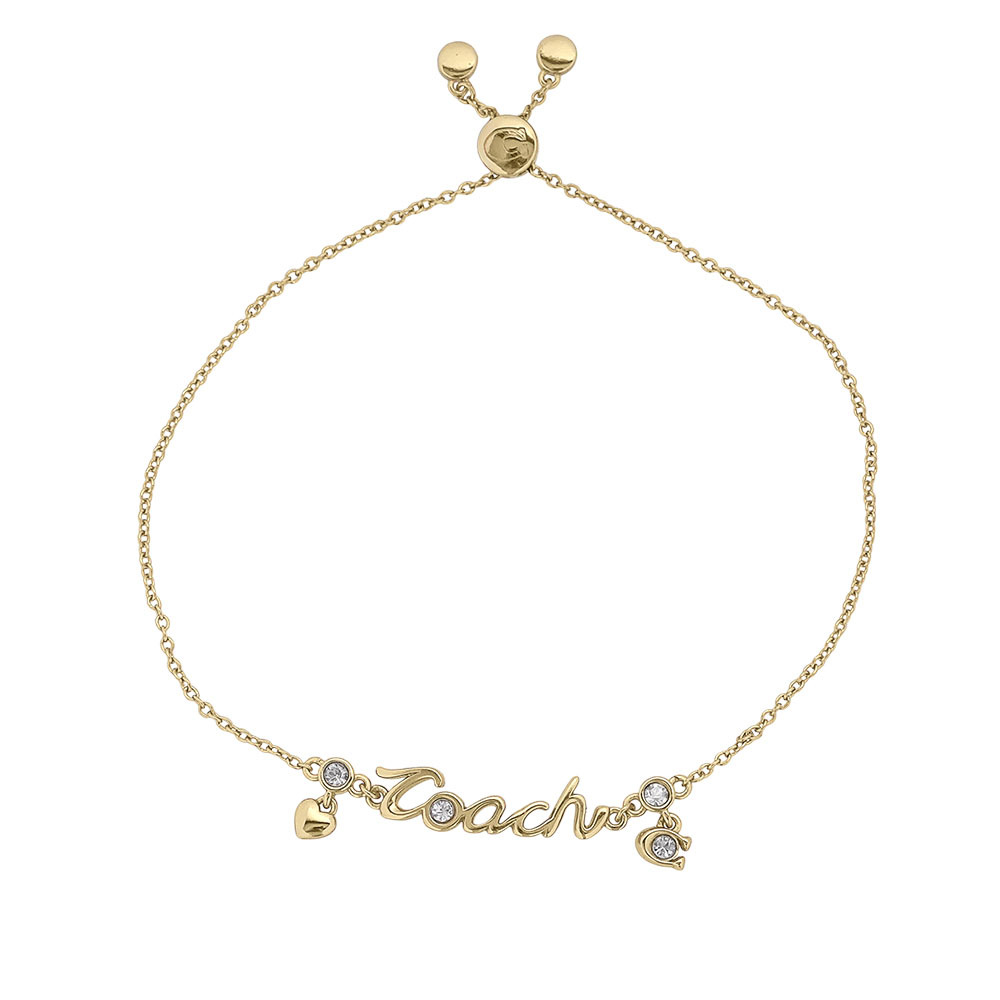 【COACH】Script 草寫標誌玻璃水鑽與愛心可調手鍊(金色)CAD53 GLD