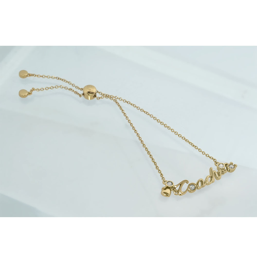 【COACH】Script 草寫標誌玻璃水鑽與愛心可調手鍊(金色)CAD53 GLD