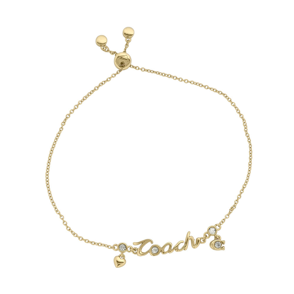 【COACH】Script 草寫標誌玻璃水鑽與愛心可調手鍊(金色)CAD53 GLD