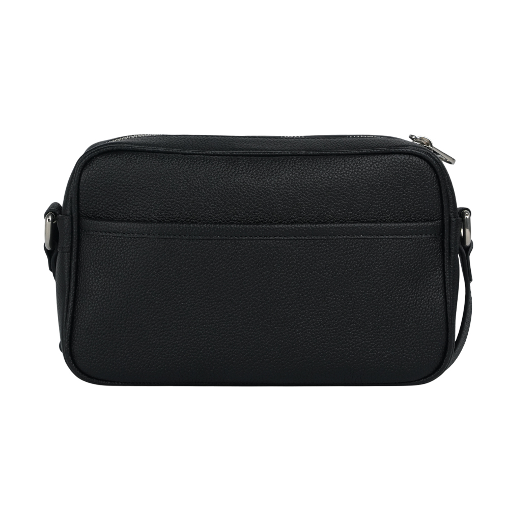 【GUCCI】縫線Logo 素面皮革拉鍊迷你相機包(黑色)768391 AACYX 8446