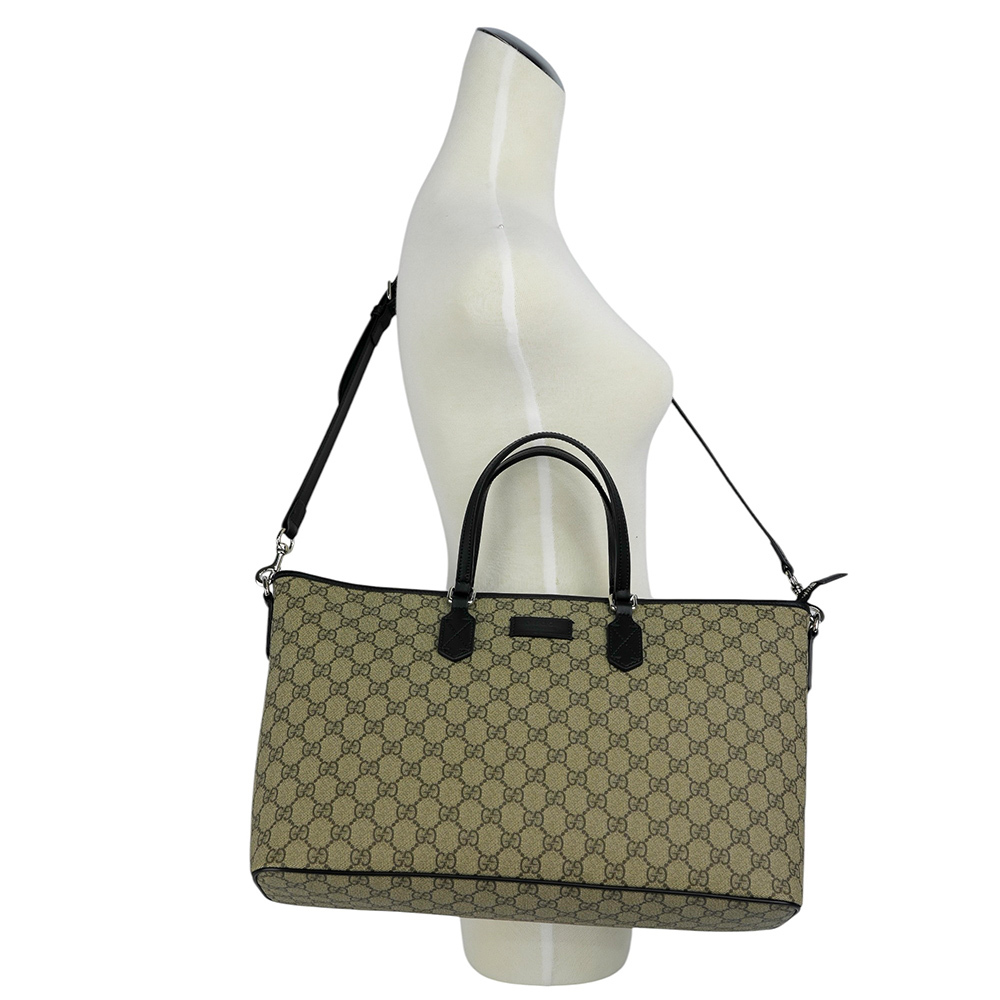 【GUCCI】Eden 塗層帆布及皮革大款二用托特包(烏木色/黑色)779866 K5RMN 9769