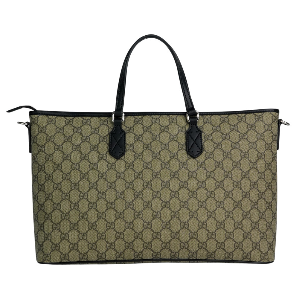 【GUCCI】Eden 塗層帆布及皮革大款二用托特包(烏木色/黑色)779866 K5RMN 9769