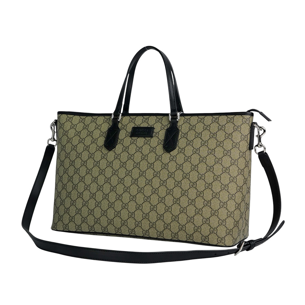 【GUCCI】Eden 塗層帆布及皮革大款二用托特包(烏木色/黑色)779866 K5RMN 9769