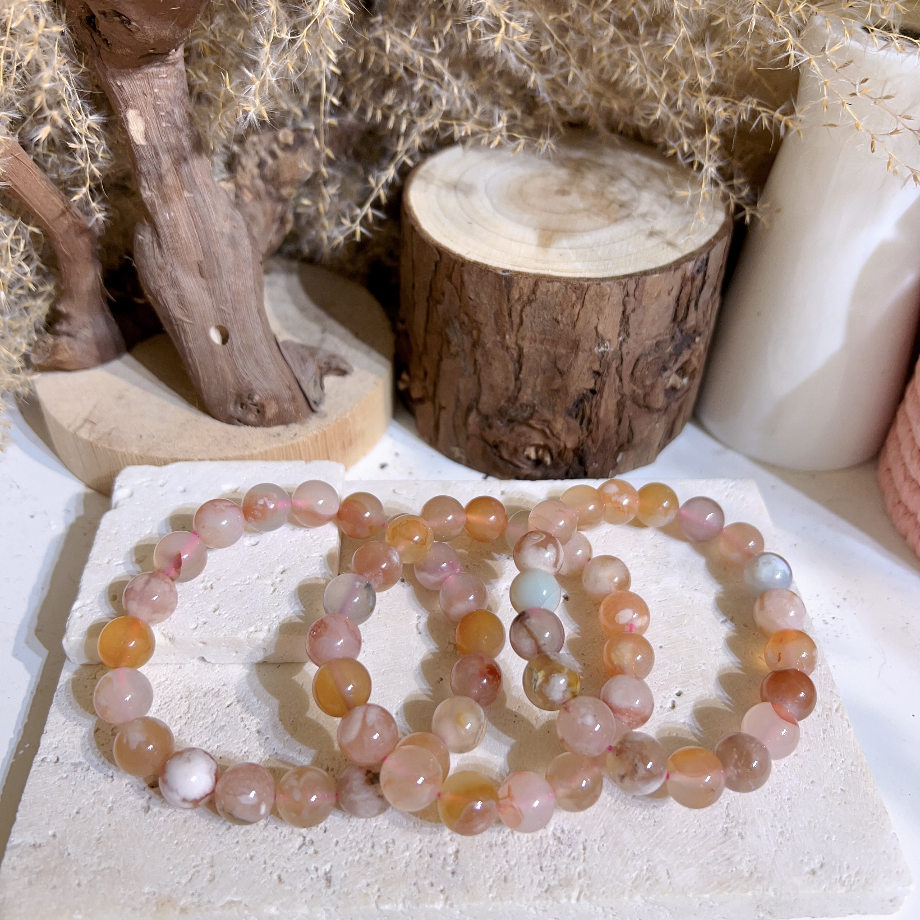 蜜桃粉櫻花瑪瑙手串 9+mm