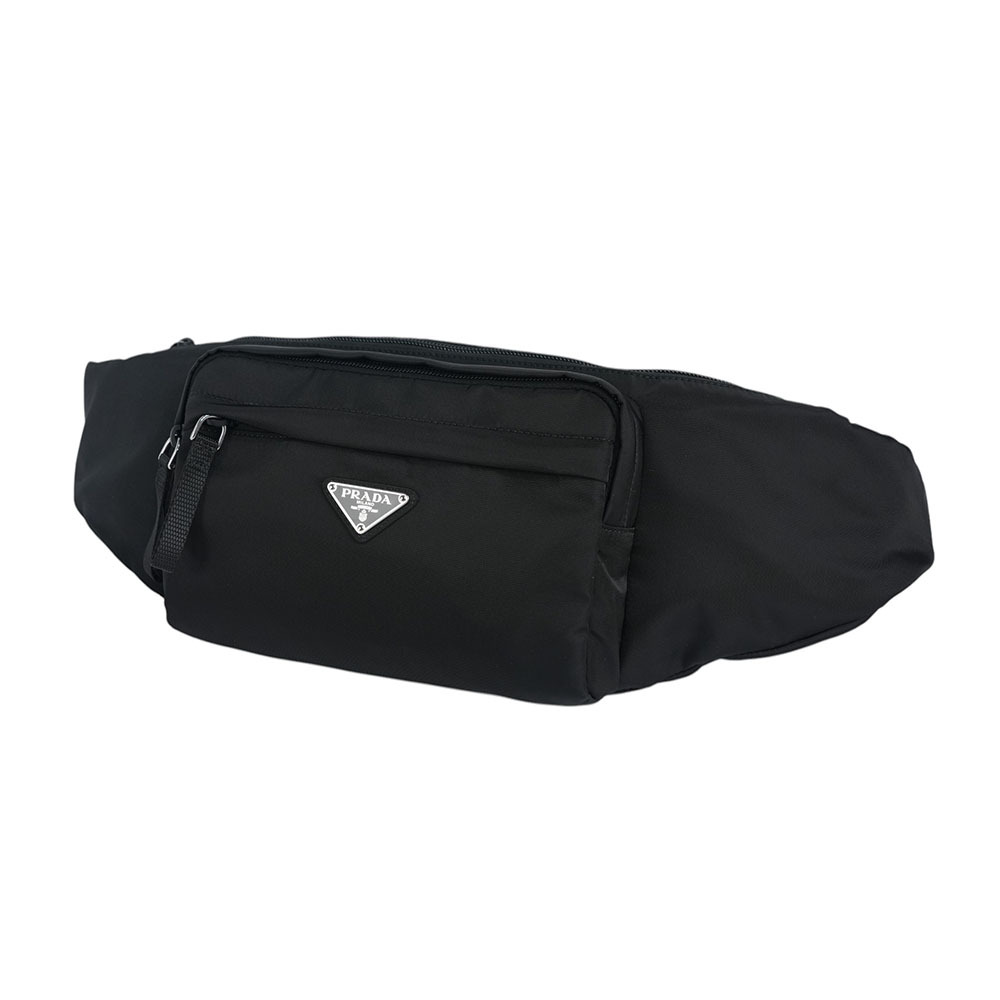 【PRADA】三角牌Logo 拉鍊口袋尼龍腰包(黑色)2VL005 2A6D F0002