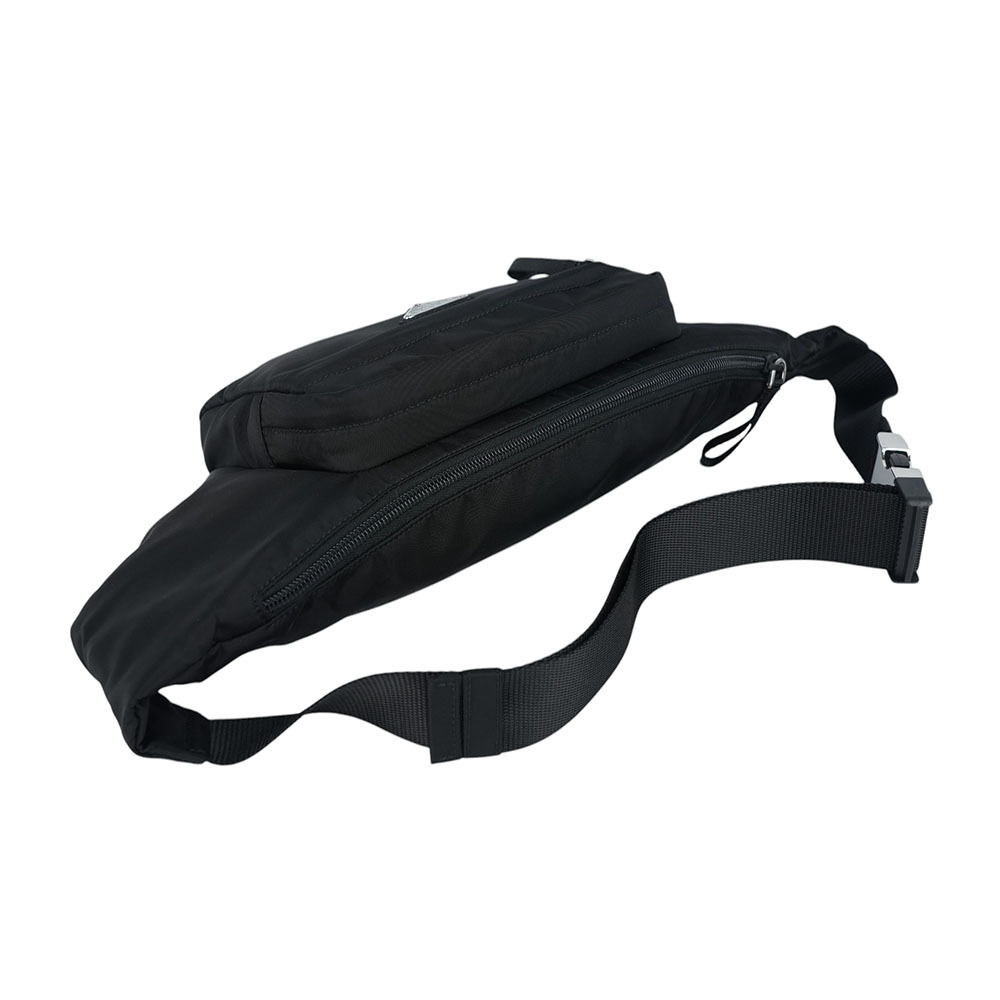 【PRADA】三角牌Logo 拉鍊口袋尼龍腰包(黑色)2VL005 2A6D F0002