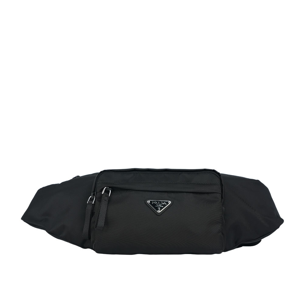 【PRADA】三角牌Logo 拉鍊口袋尼龍腰包(黑色)2VL005 2A6D F0002
