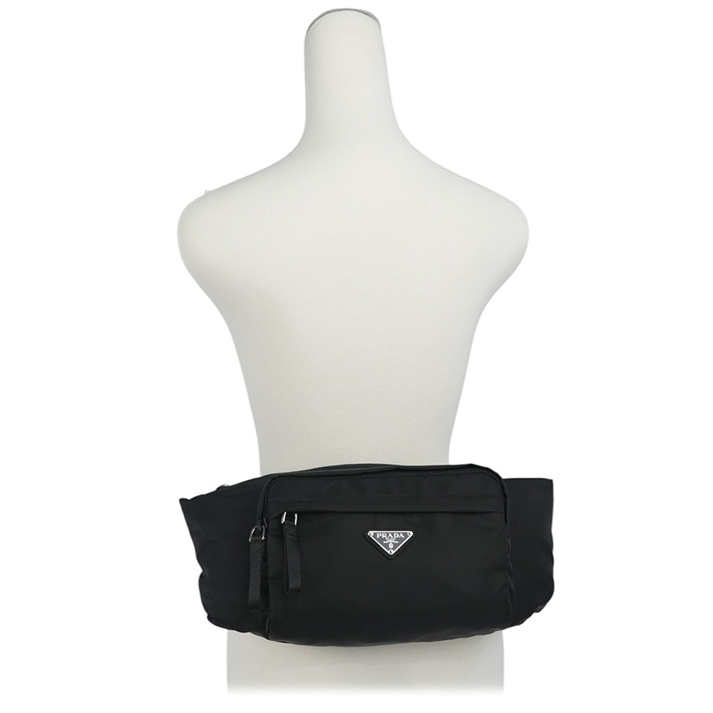 【PRADA】三角牌Logo 拉鍊口袋尼龍腰包(黑色)2VL005 2A6D F0002