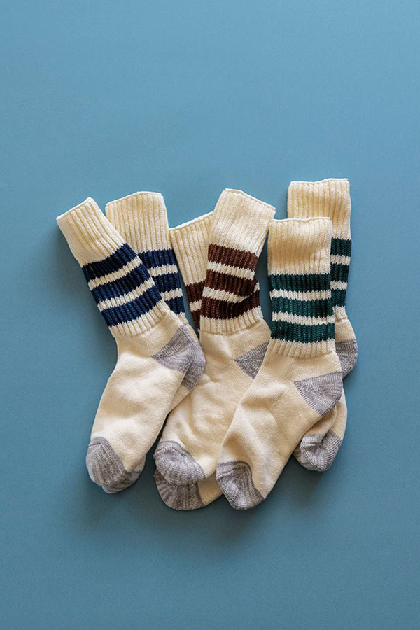 ROTOTO - R1255 COARSE RIBBED OLDSCHOOL CREW 襪(綠條紋)