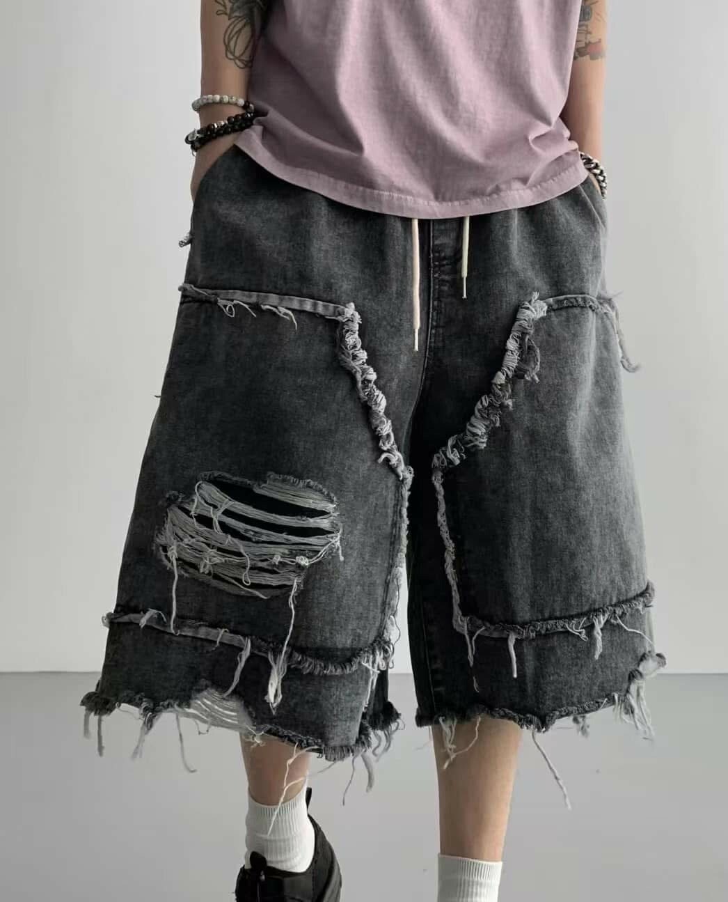 UNUSED 破壞 毛邊 水洗做舊 短褲 #七分褲