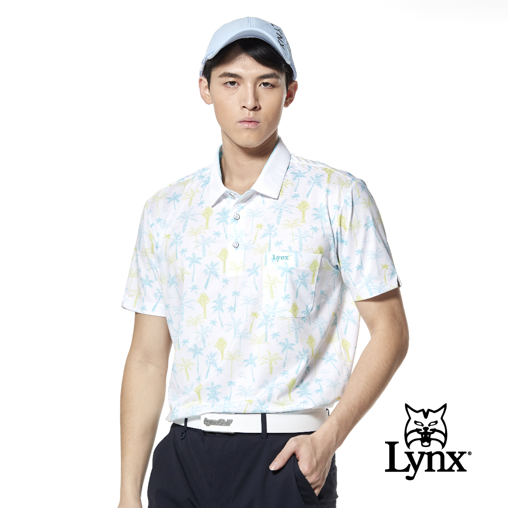 【Lynx Golf】吸排抗UV涼感橫條織椰樹胸袋POLO衫/高爾夫球衫