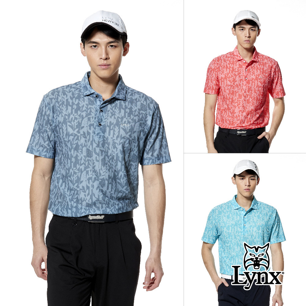 【Lynx Golf】涼感透氣泡泡布花草印花POLO衫/高爾夫球衫