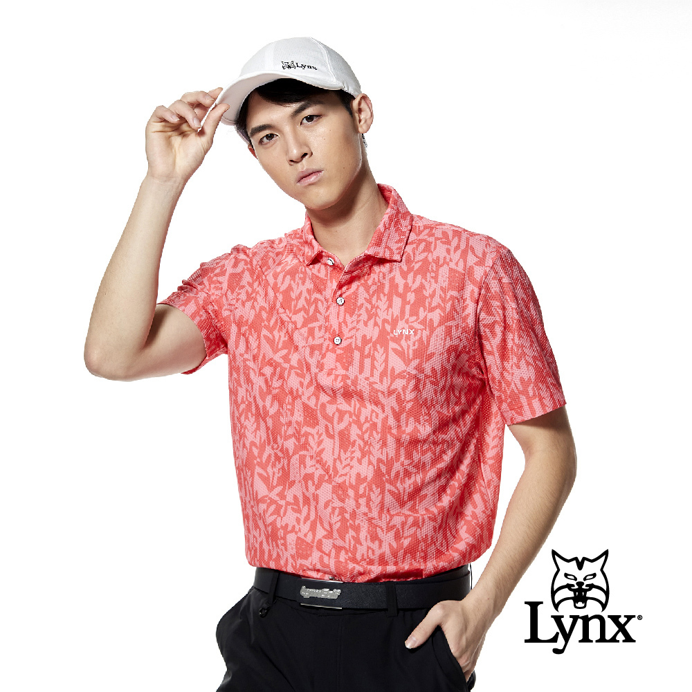 【Lynx Golf】涼感透氣泡泡布花草印花POLO衫/高爾夫球衫