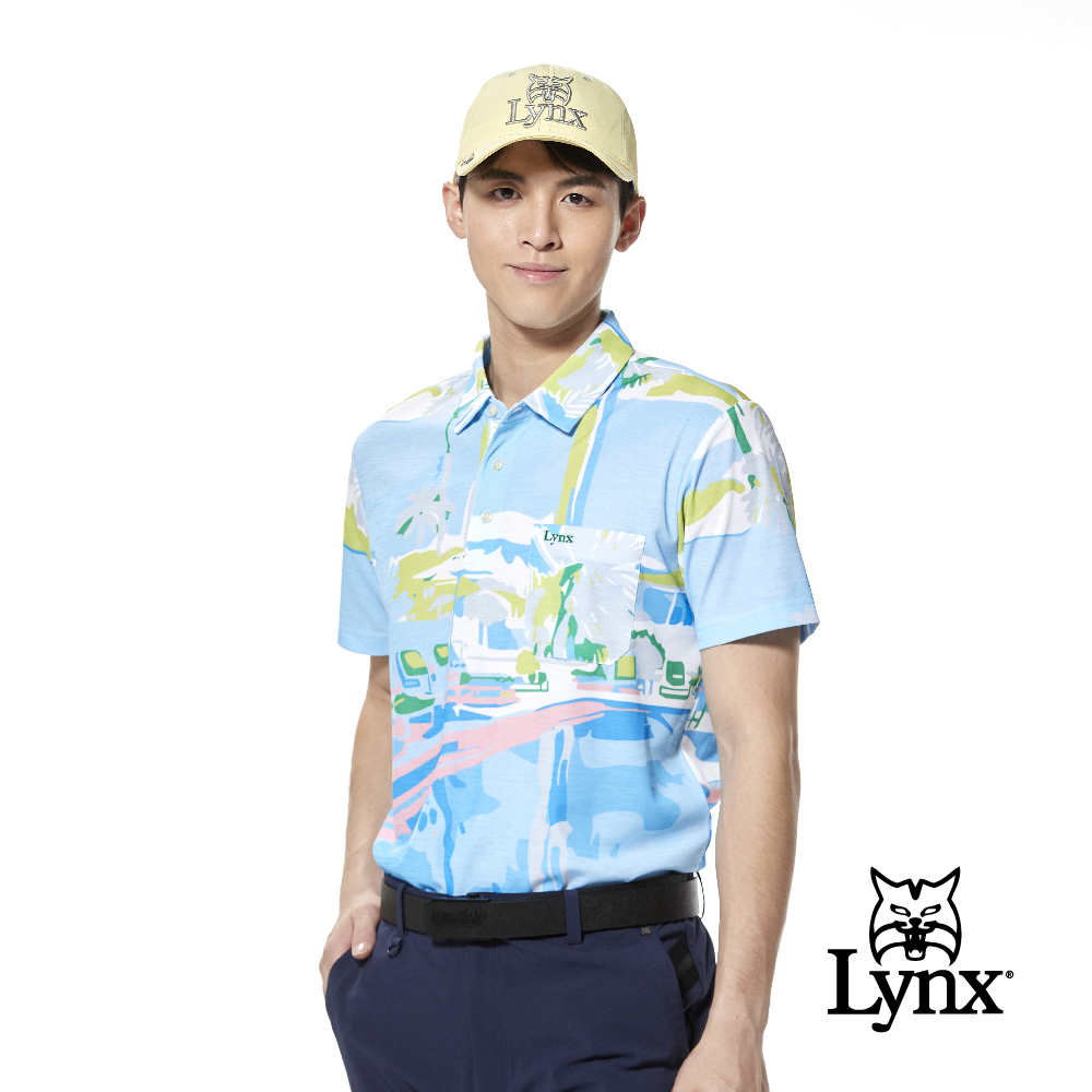 【Lynx Golf】吸排雙面組織海灘風情胸袋POLO衫/高爾夫球衫
