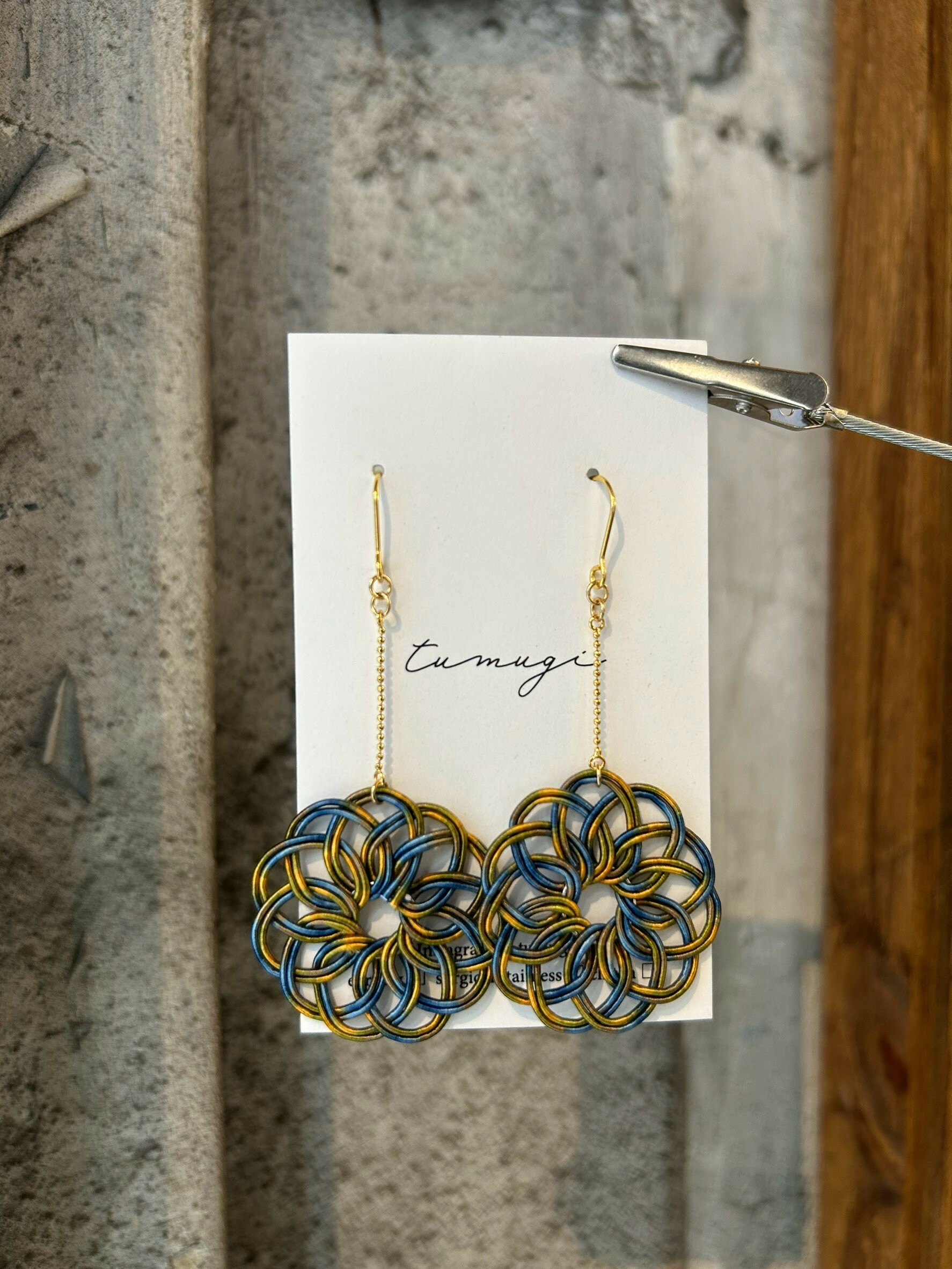 [TUMUGI] 水引花火耳環 | 鬱金色 | 耳針 | NO.27