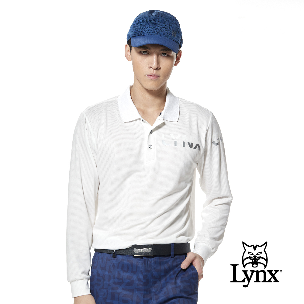 【Lynx Golf】吸排細格紋左胸貼膜羅紋領POLO衫/高爾夫球衫