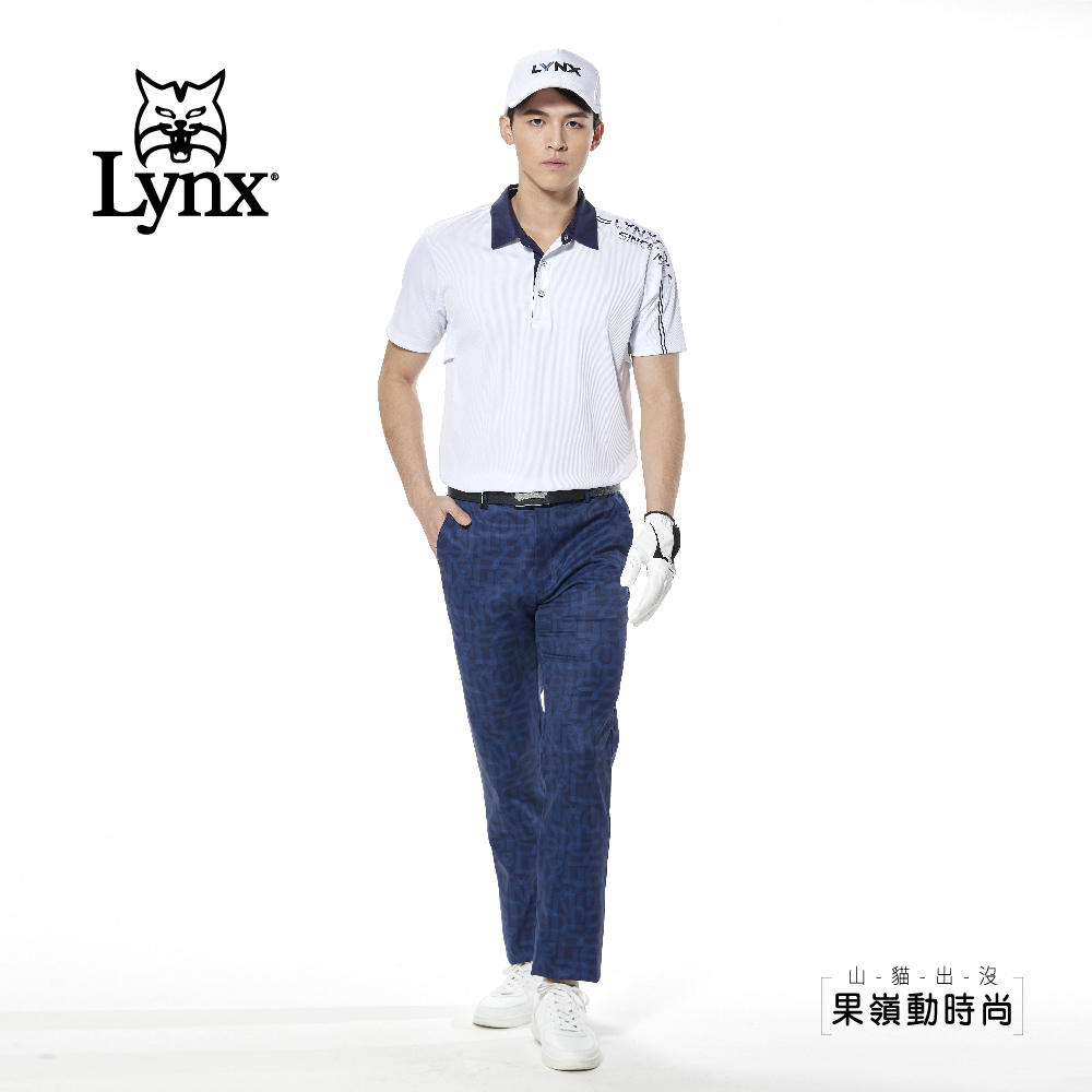 【Lynx Golf】防潑水Lynx Golf印花褲耳織帶平口休閒長褲