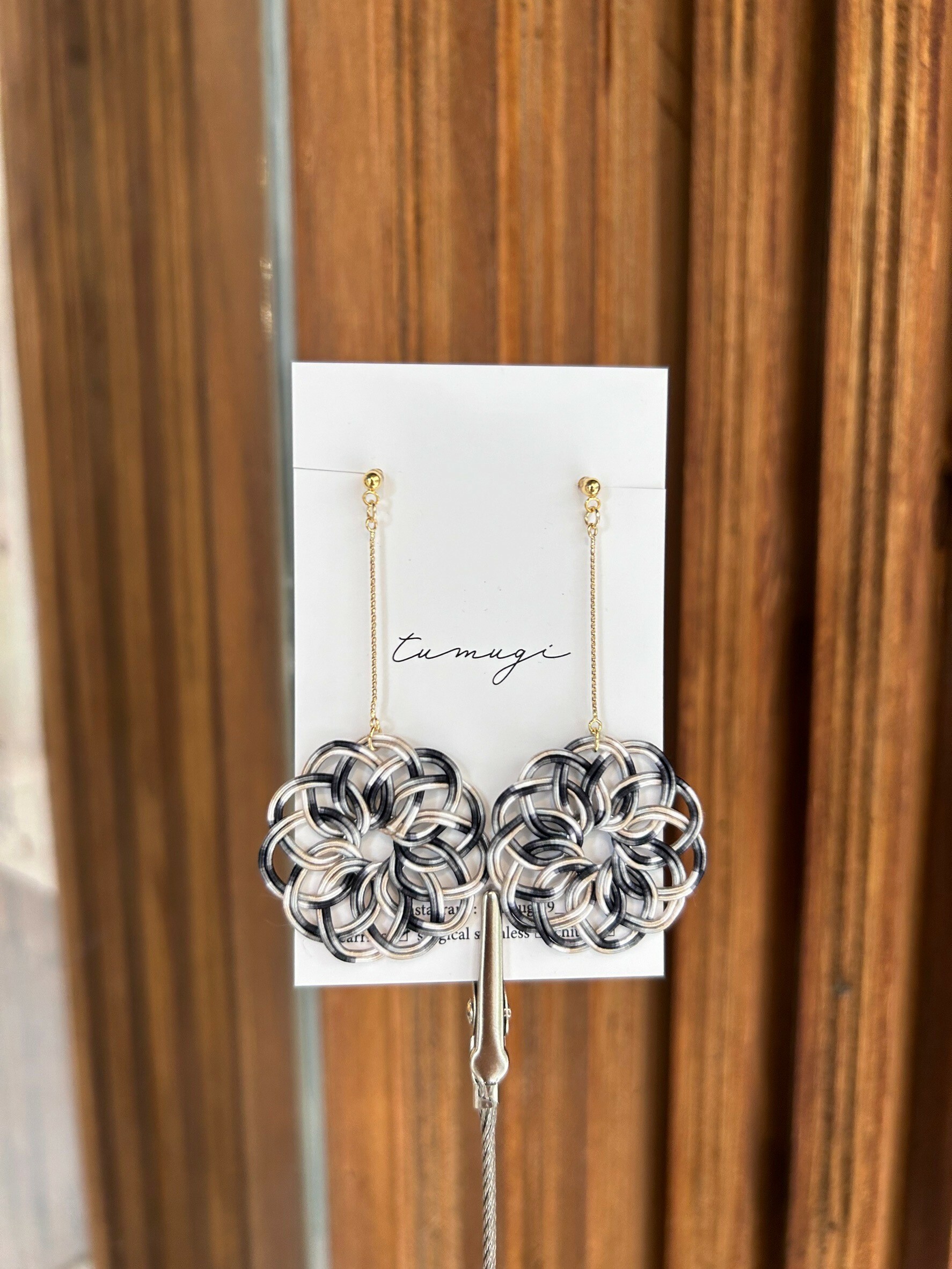 [TUMUGI] 水引花火耳環 | 白橡 | 耳夾 | NO.31