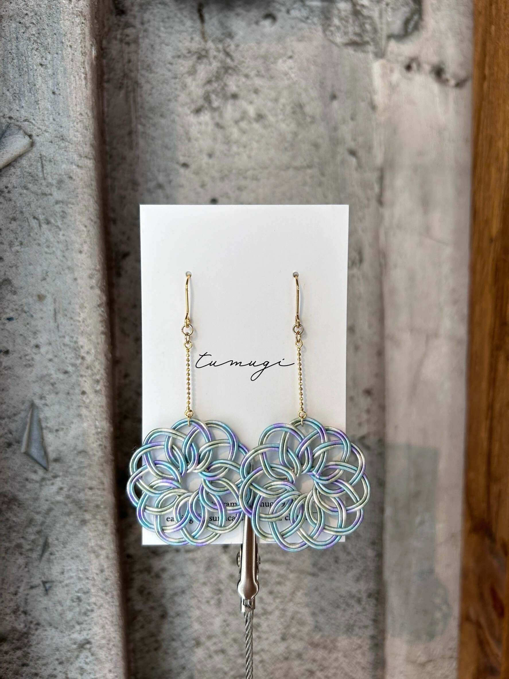 [TUMUGI] 水引花火耳環 | 藍白色 | 耳針 | NO.32