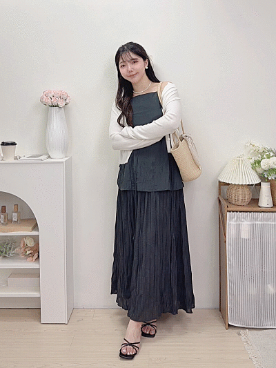 細肩壓皺背心長裙套裝 2 colors