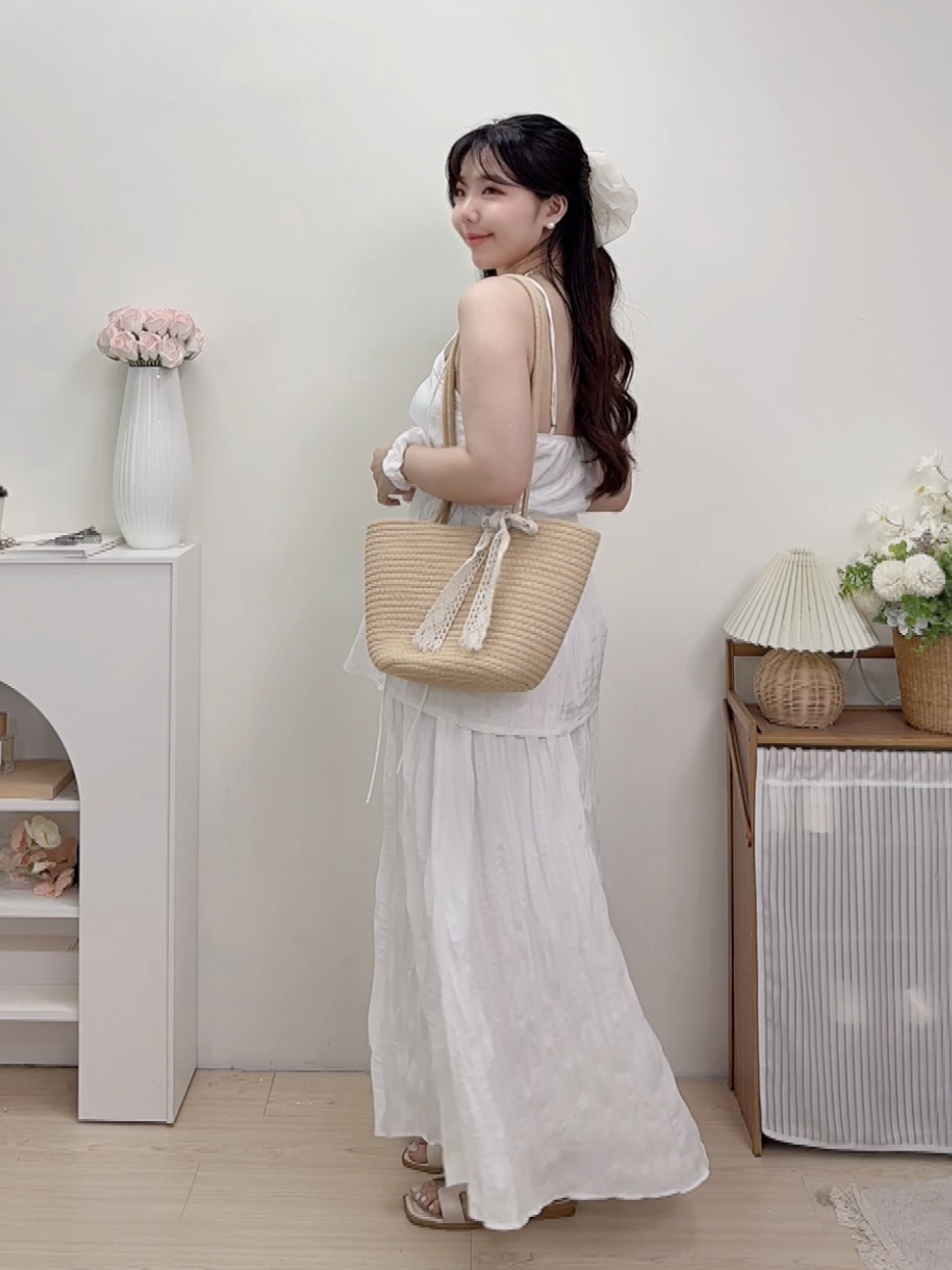 細肩壓皺背心長裙套裝 2 colors