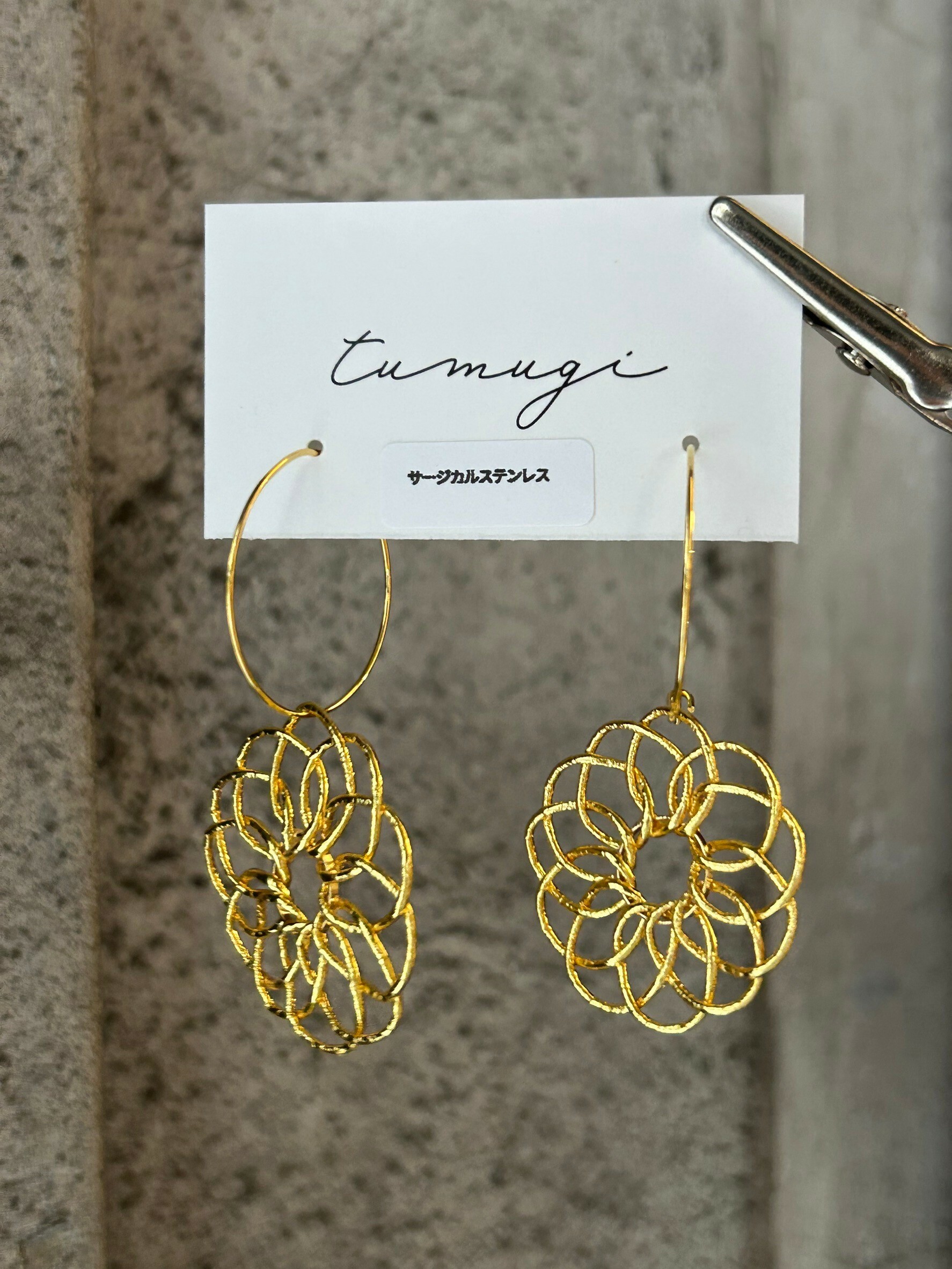 [TUMUGI] 水引花火圈圈耳環 | 金色 | 耳針 | NO.112