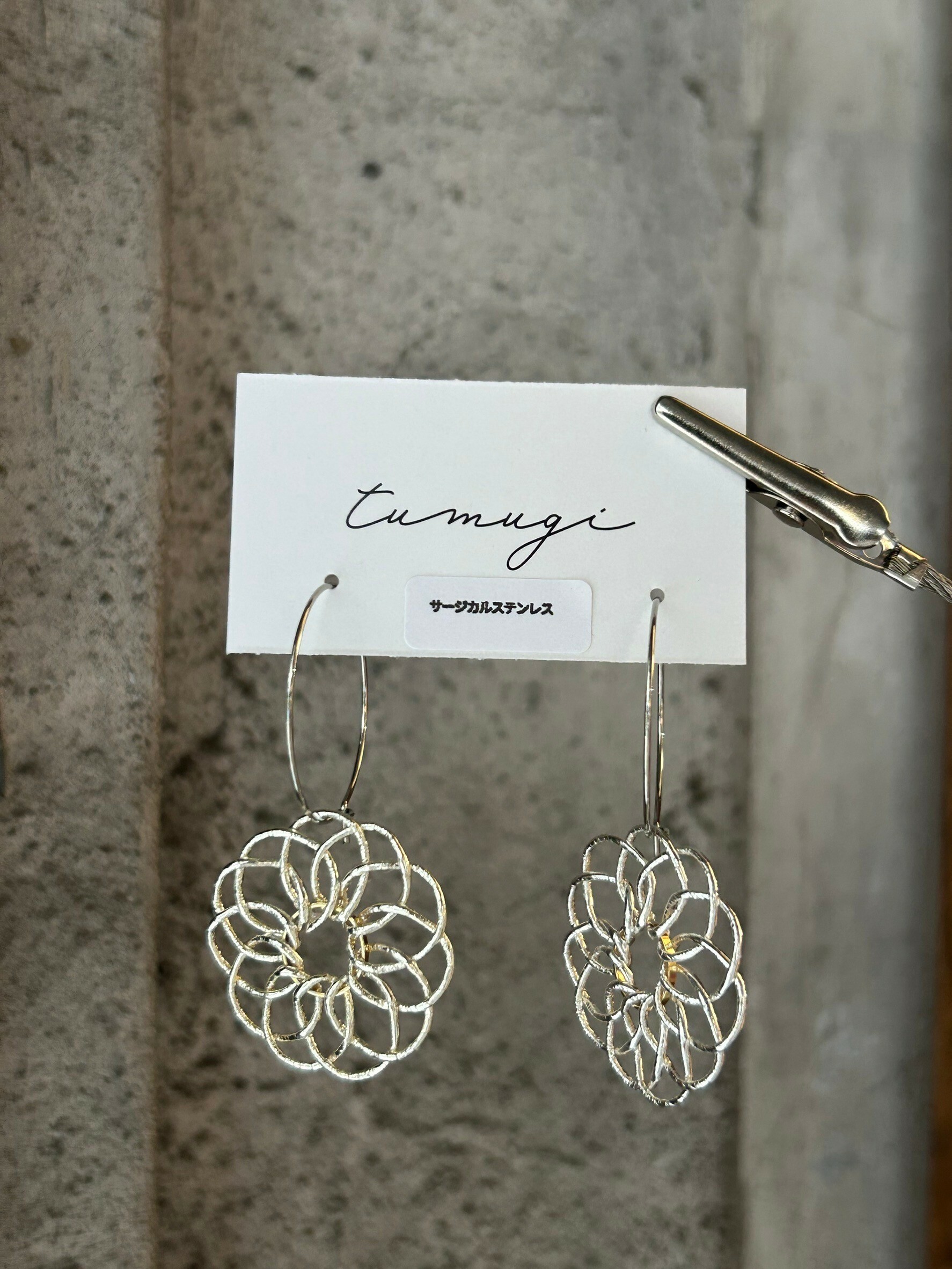 [TUMUGI] 水引花火圈圈耳環 | 銀色 | 耳針 | NO.113