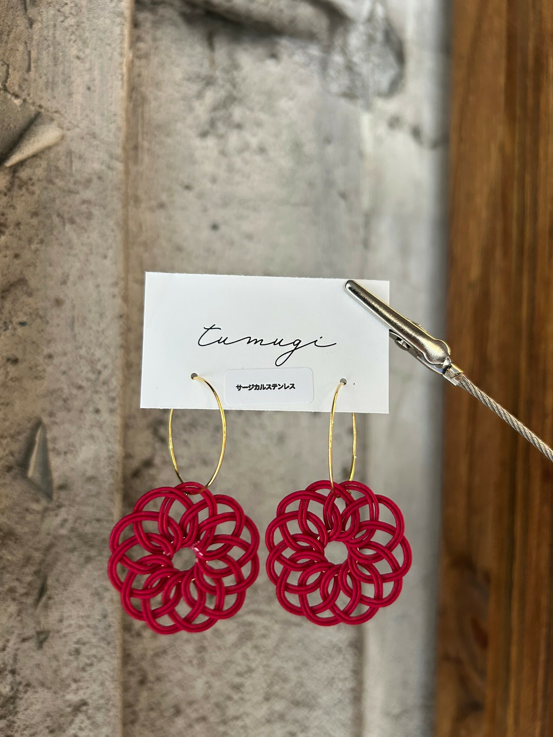 [TUMUGI] 水引花火圈圈耳環 | 真紅 | 耳針 | NO.114