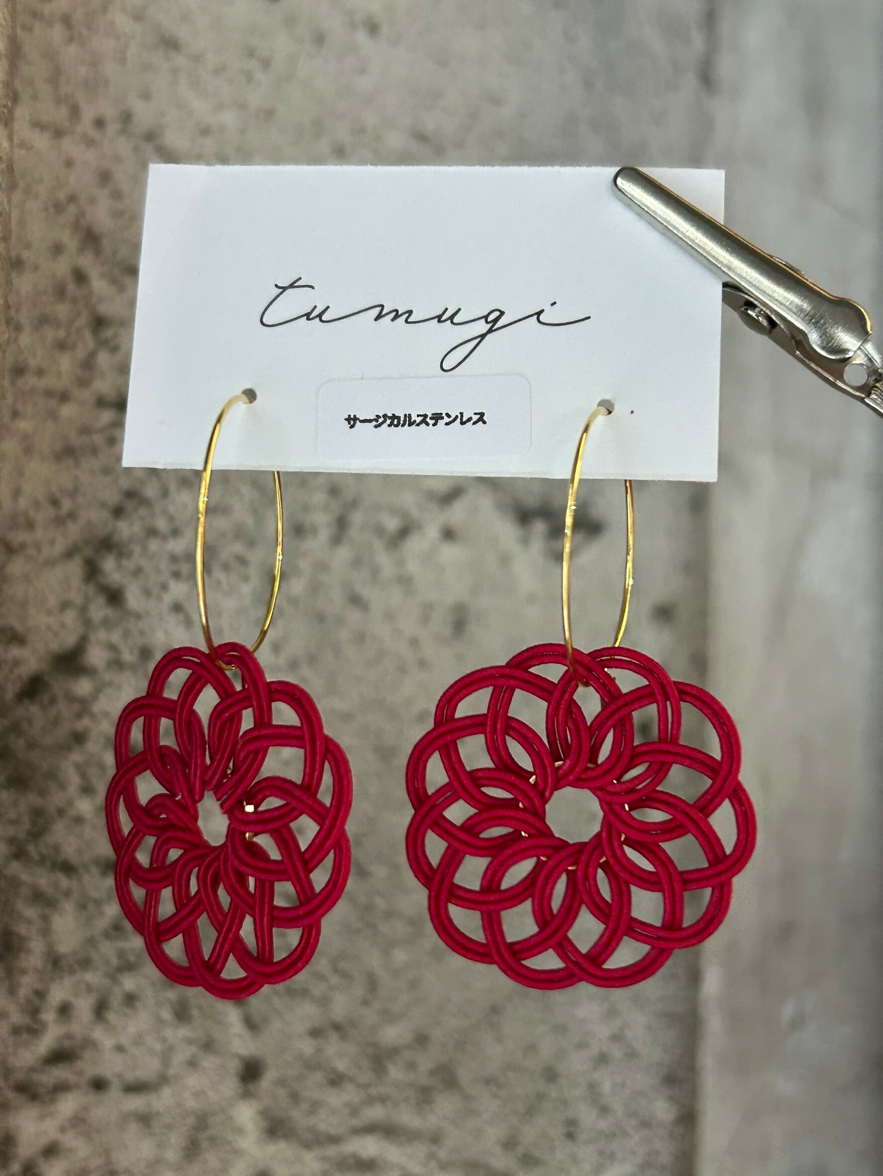 [TUMUGI] 水引花火圈圈耳環 | 真紅 | 耳針 | NO.114