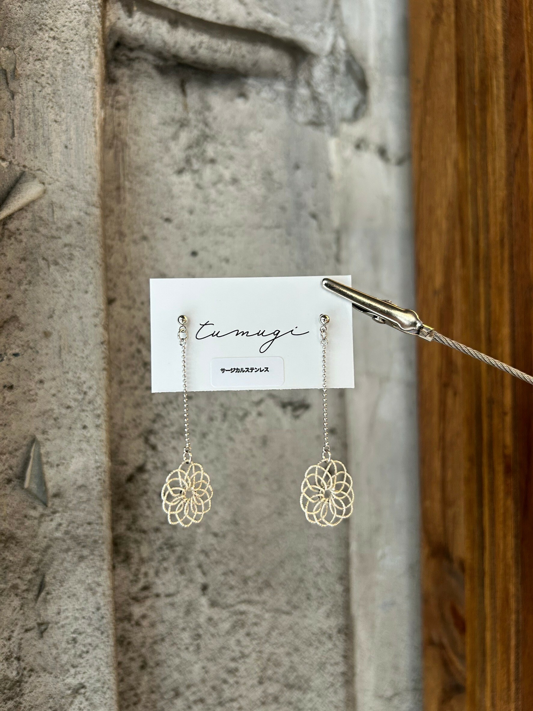 [TUMUGI] 水引花火耳環mini | 銀白 | 耳針 | NO.115