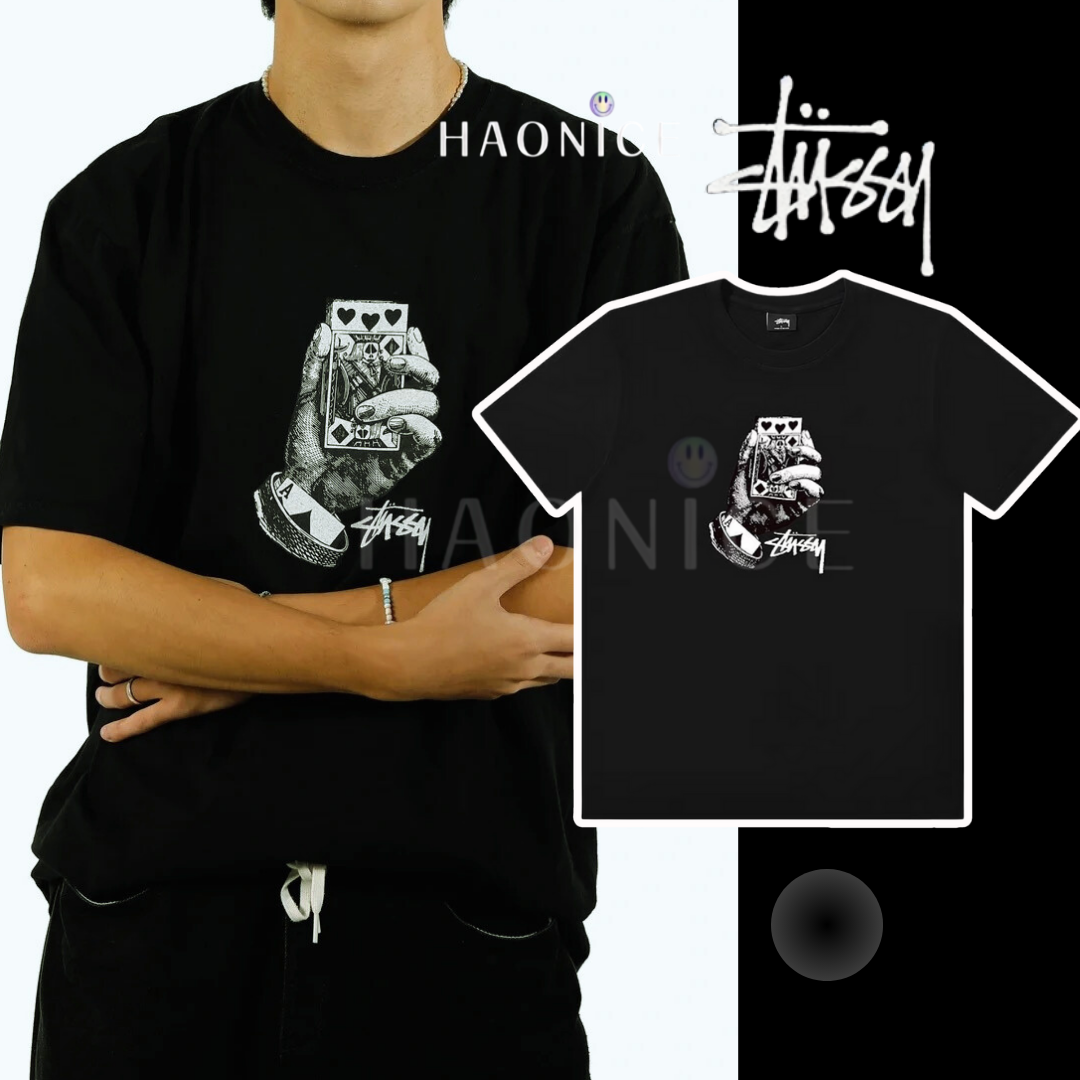 【HAO NICE 】美國🇺🇸街頭潮流 STUSSY 24SS 春夏新款 美式復古風 胸前手拿撲克♦️ 簡約百搭短T🔥
