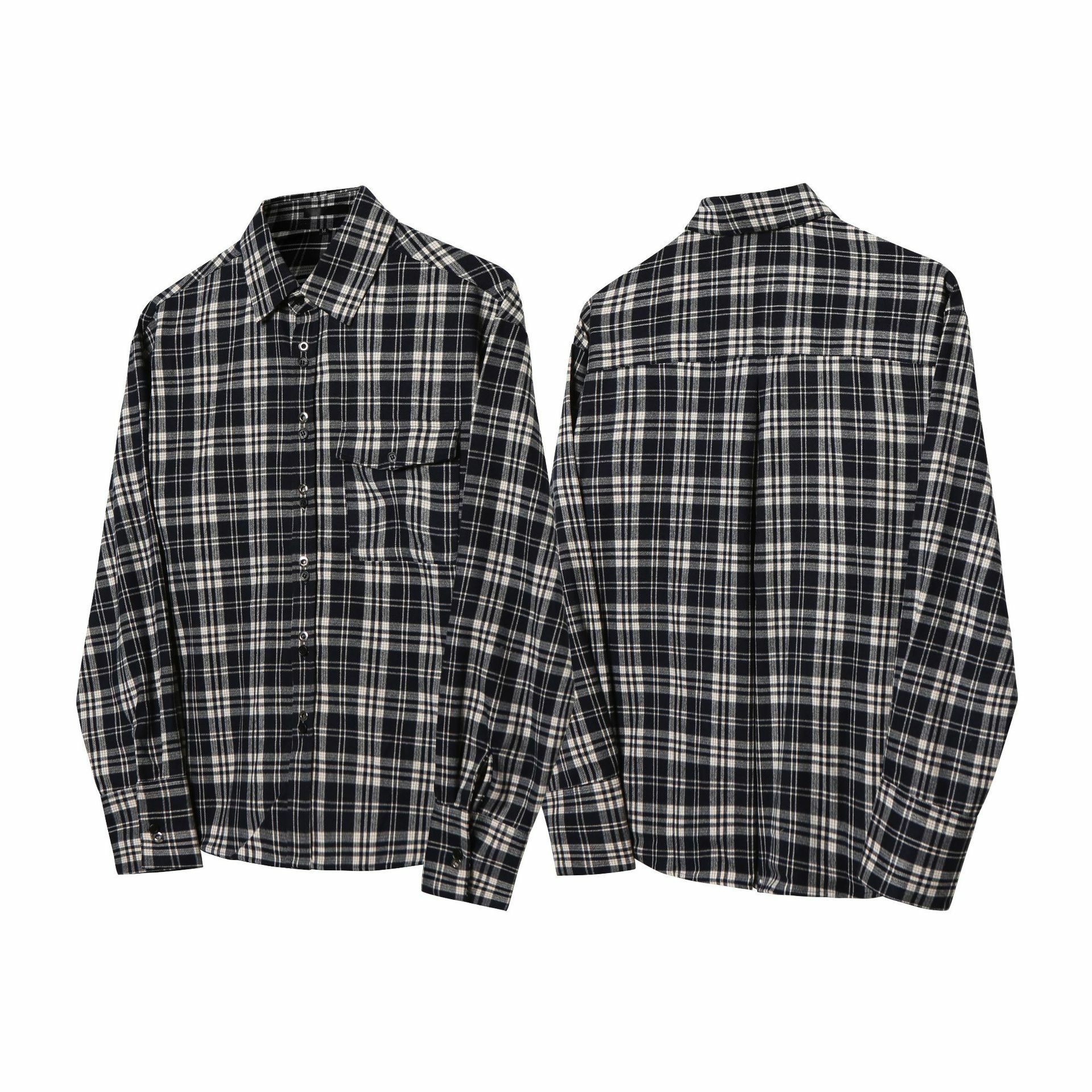 OurPick Plaid pocket LS Shirts 日系口袋藍格紋長袖襯衫