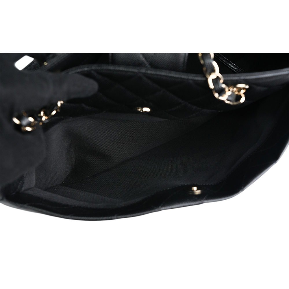 【CHANEL】金色CC Logo 粒紋牛皮轉釦鍊帶肩背包/托特包(黑色)A91046 Y33352 94305