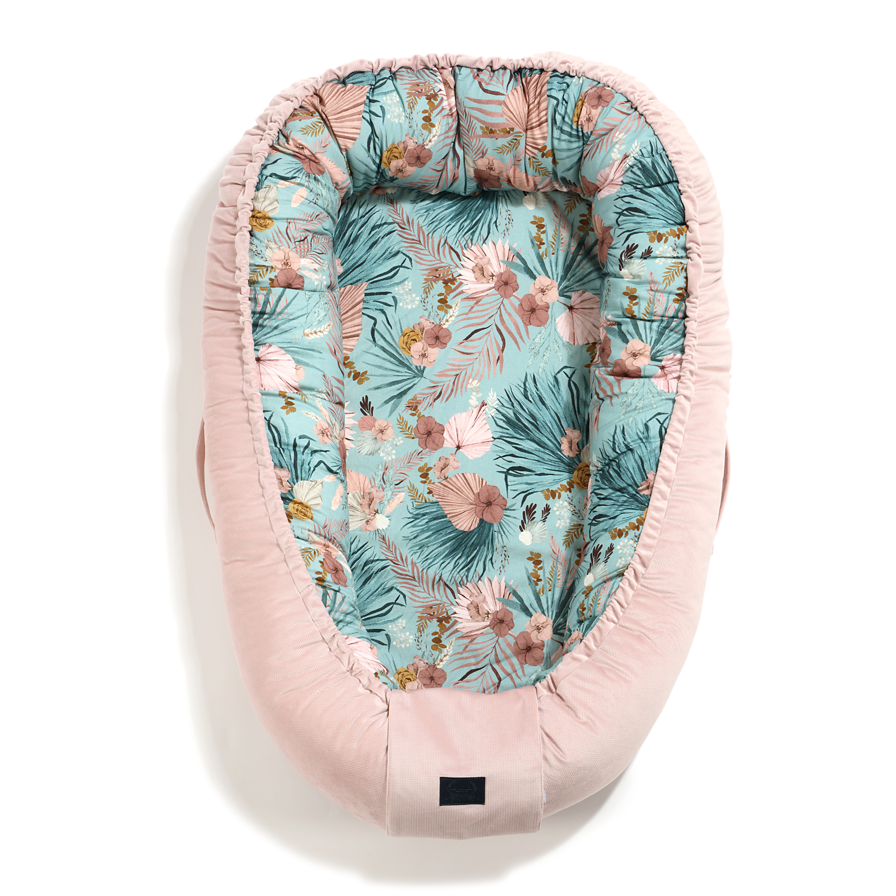 La Millou波蘭 Velvet頂級棉柔嬰兒睡窩(鋪棉版)｜棕櫚美妍花(綠底)｜舒柔燻粉