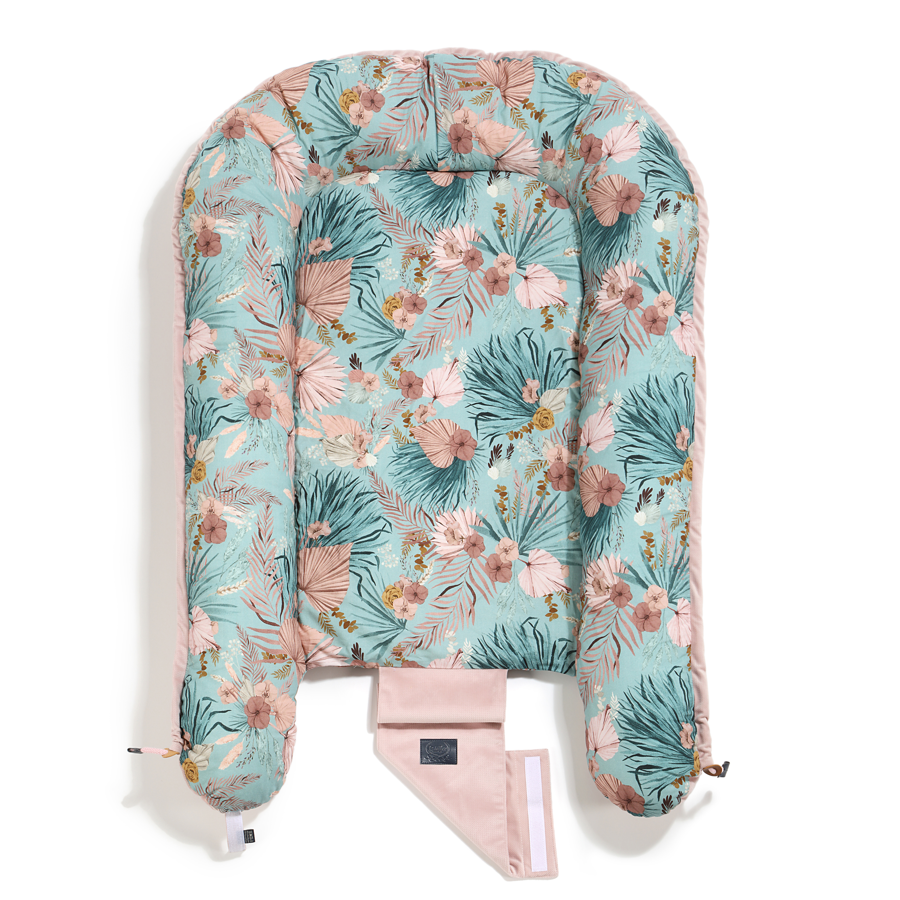 La Millou波蘭 Velvet頂級棉柔嬰兒睡窩(鋪棉版)｜棕櫚美妍花(綠底)｜舒柔燻粉