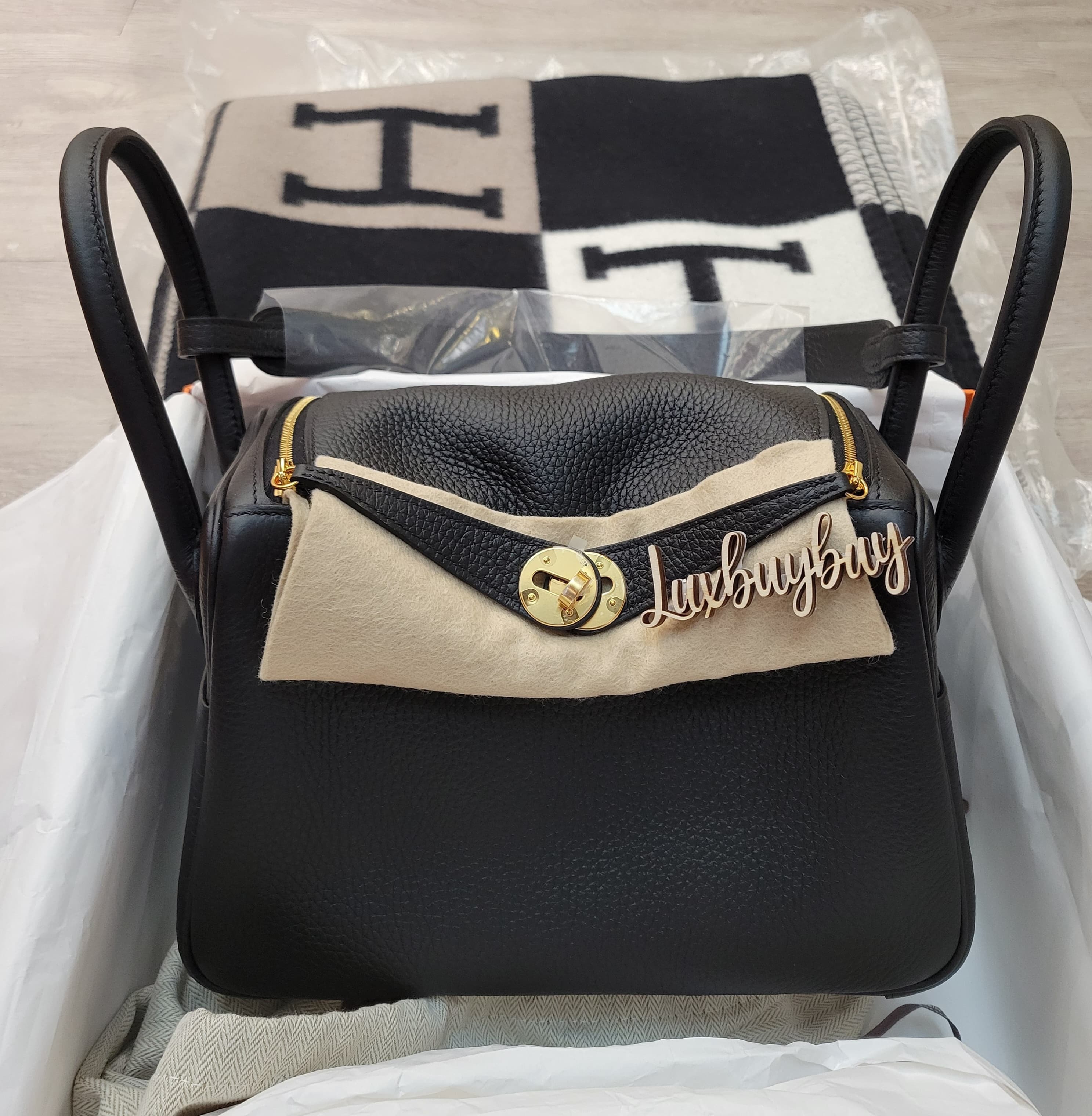HERMES Lindy 26 NOIR CC TC 黑色金扣TC皮
