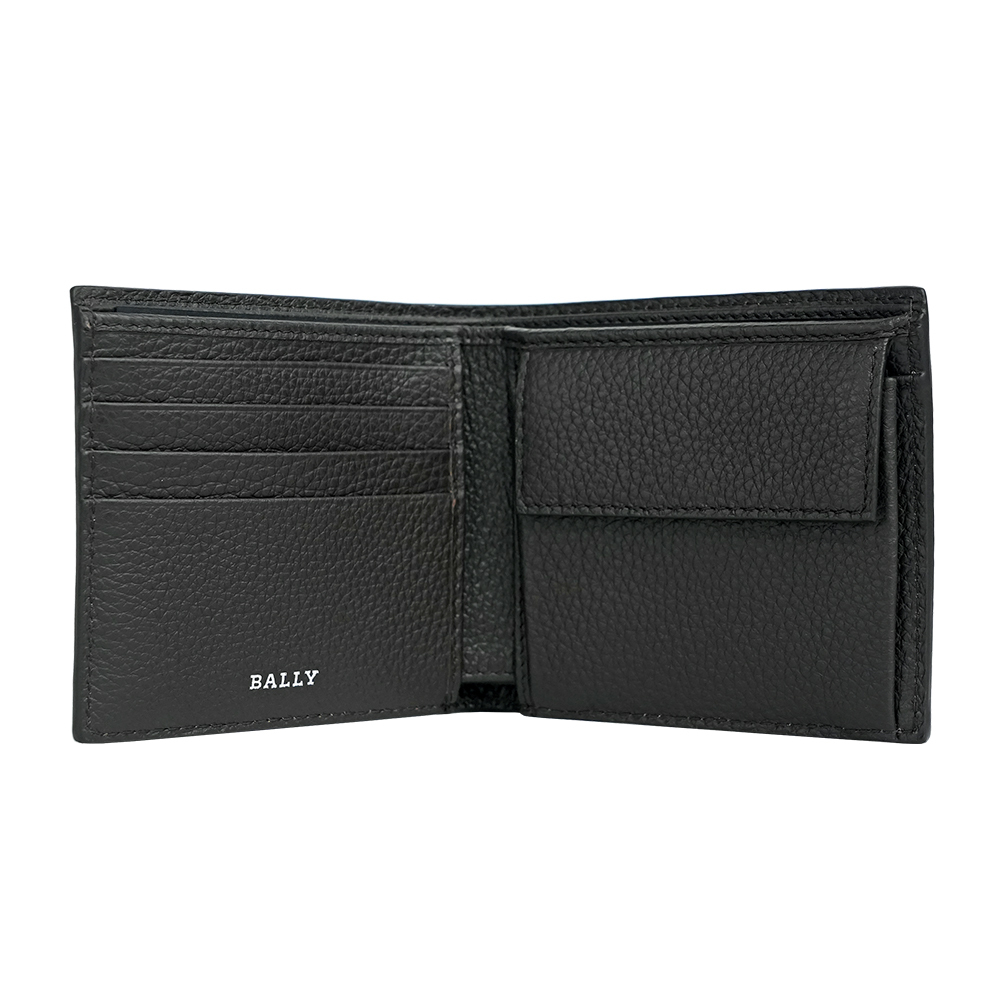 【BALLY】Byie B Logo 銀字牛皮對開零錢袋短夾(巧克力色)6306303001