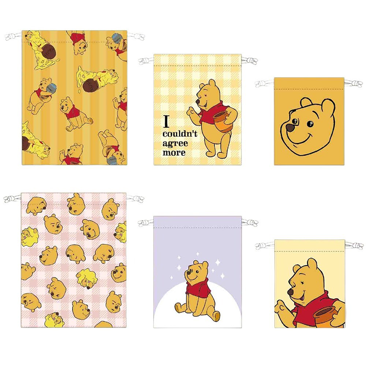 【現貨】小熊維尼 三種尺寸束口袋 三入束口袋組 3入滿版 收納袋 化妝包 小熊維尼趣味臉系列