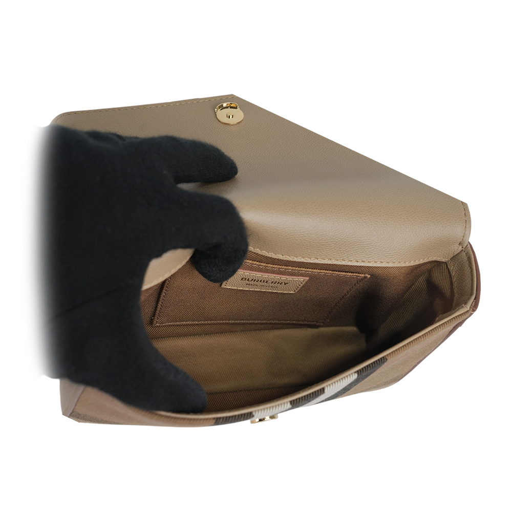 【BURBERRY】Hampshire 新款格紋帆布拼皮革手拿包/斜背包(栗子色)80845041