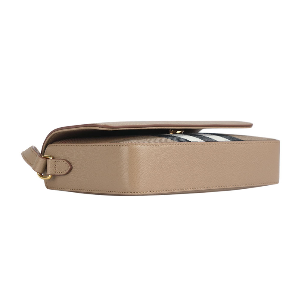 【BURBERRY】Hampshire 新款格紋帆布拼皮革手拿包/斜背包(栗子色)80845041