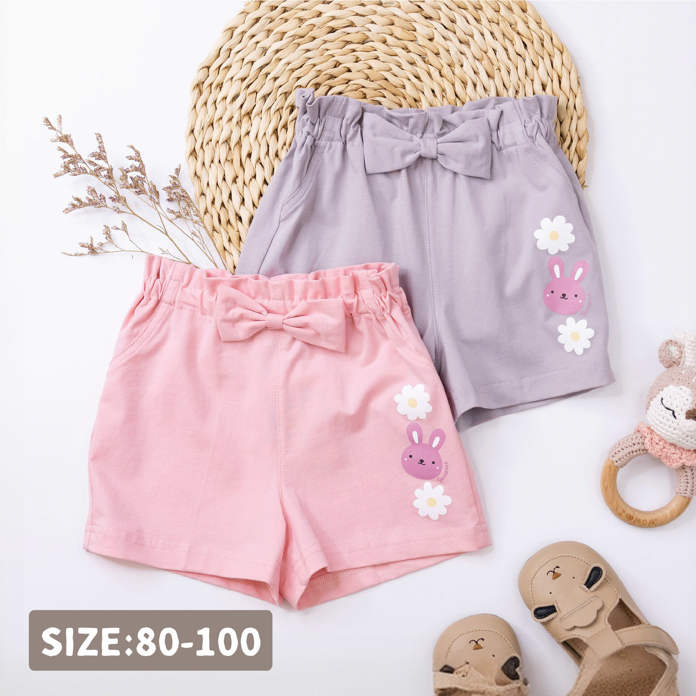 波紳士【12057】花朵兔兔氣質蝴蝶結短褲＊二色