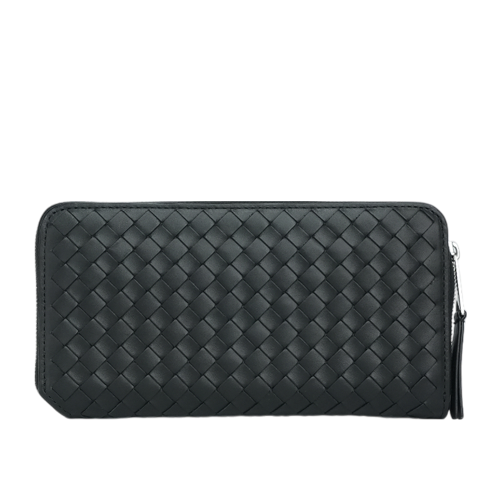 【BOTTEGA VENETA】Intrecciato Piccolo 小牛皮編織ㄇ形拉鍊長夾(黑色)796967 V4LQ 18803