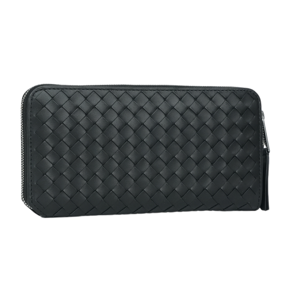 【BOTTEGA VENETA】Intrecciato Piccolo 小牛皮編織ㄇ形拉鍊長夾(黑色)796967 V4LQ 18803