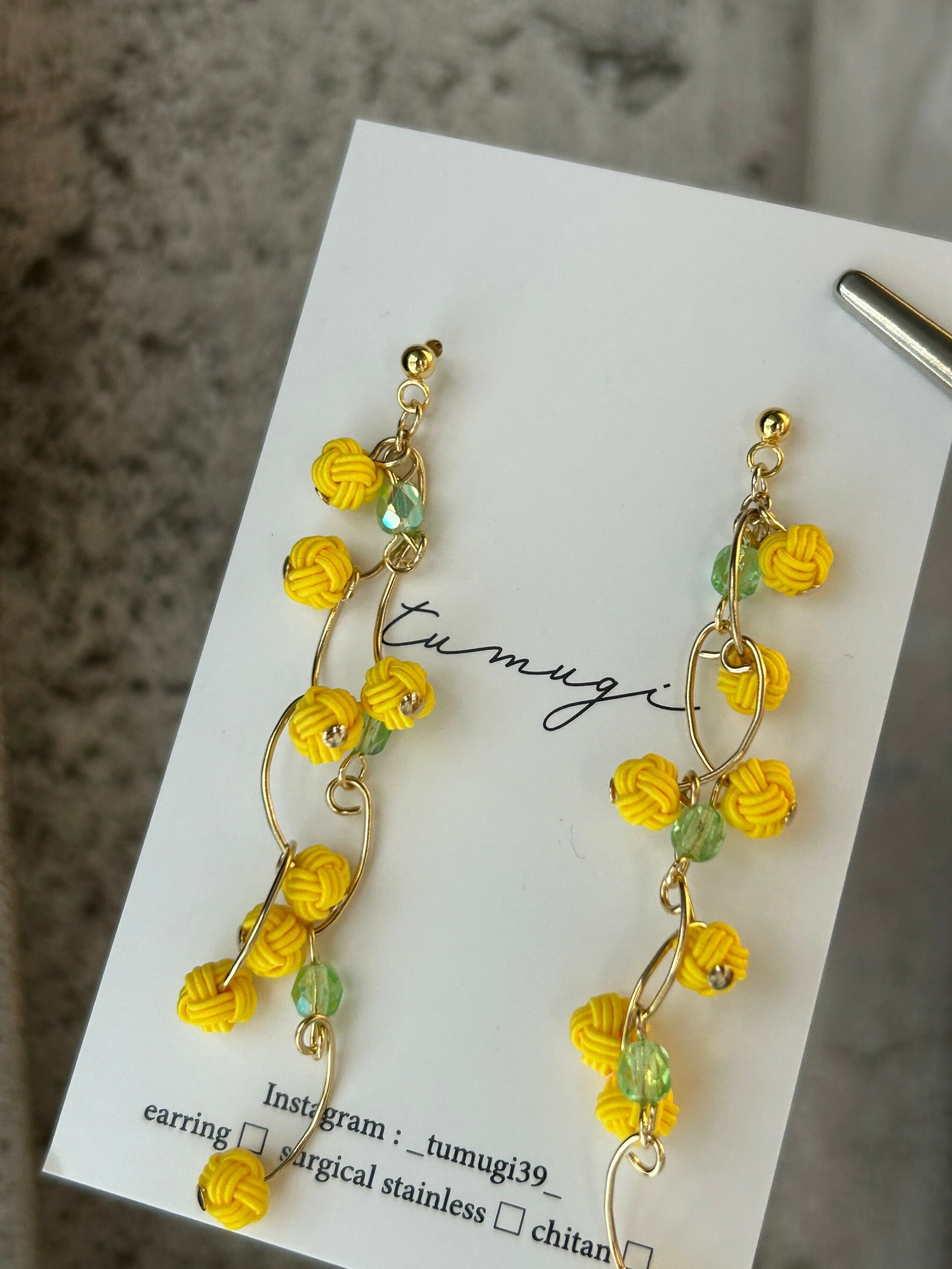[TUMUGI] 水引果粒耳環mini | 油菜花 | 耳針 | NO.118