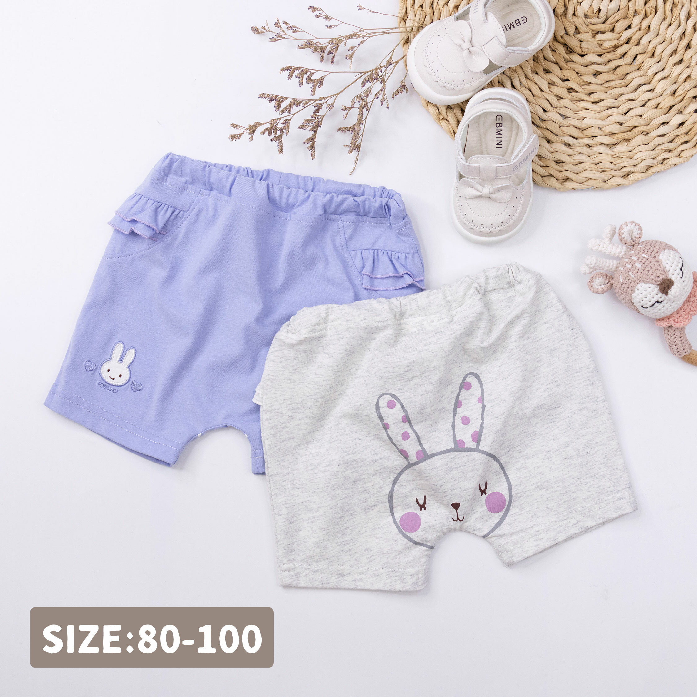 波紳士【12058】愛心兔兔荷葉拼接短褲＊二色